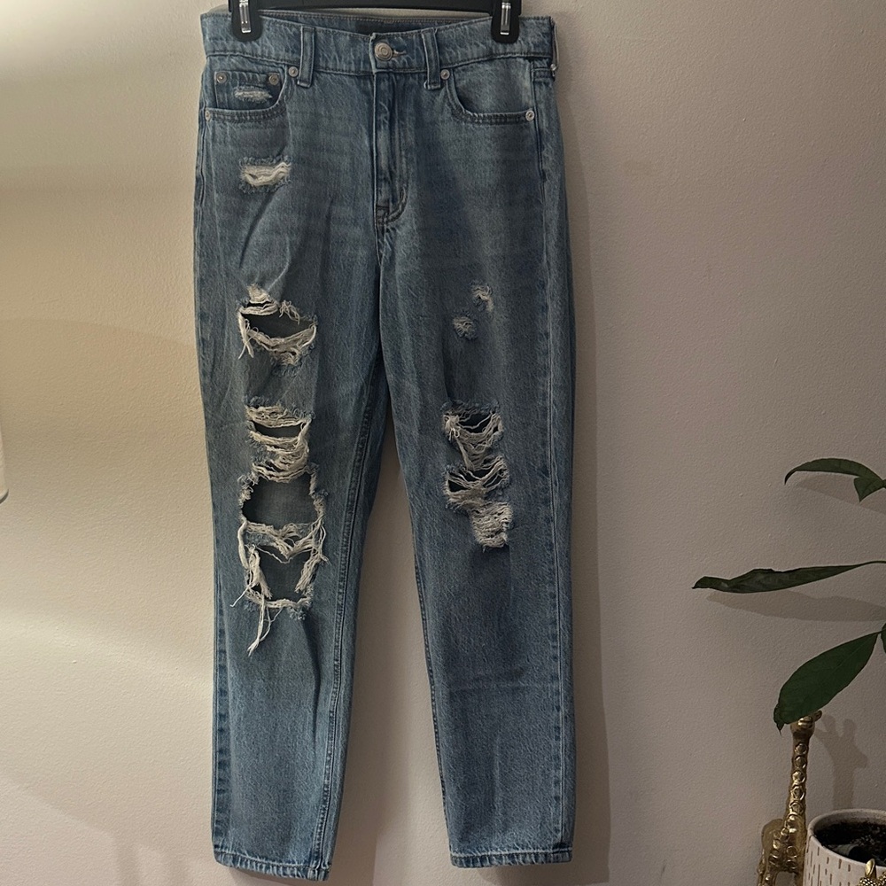 Aeropostale Medium Blue Ripped Straight Leg Jeans - Preloved